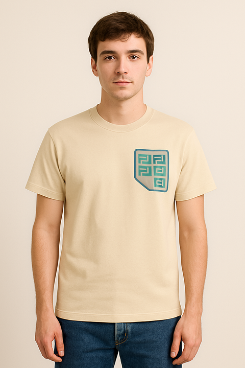 Fendi-Inspired Premium Men’s T-Shirt – Sandstone Beige | Lacrya Cotton | M–2XL