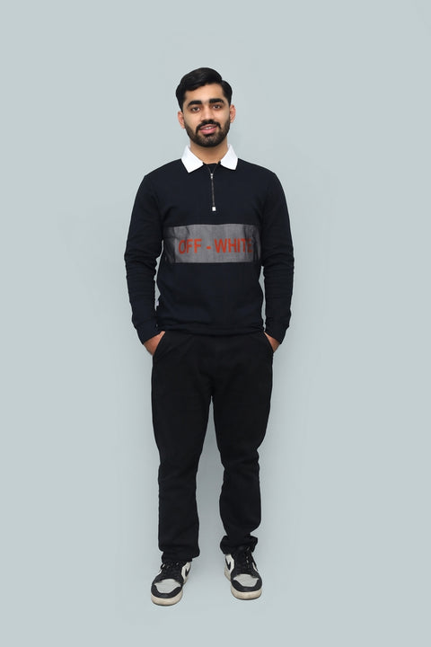 Quarter-Zip Polo Sweatshirt with Mesh Panel - Branded Pullover Jumper