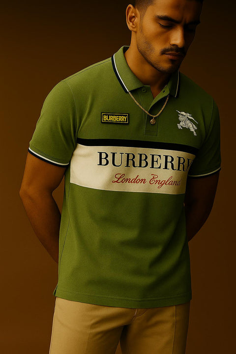 Premium Burberry-Inspired Men’s Polo – Ivy Green | Lacrya Cotton Blend | M–2XL