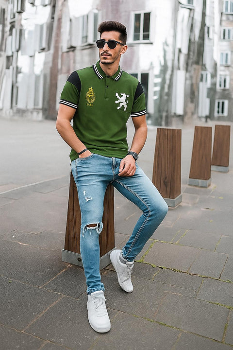 Men’s Premium Crest Embroidered Polo – Royal Pine Green | 100% Cotton | M–XL