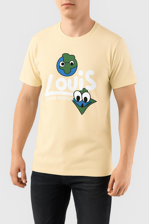 LV-Inspired Cartoon Graphic Premium T-Shirt | Unisex Streetwear | Black, Grey, Beige