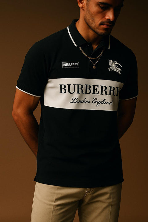 Premium Burberry-Inspired Men’s Polo – Carbon Black | Lacrya Cotton Blend | M–XL