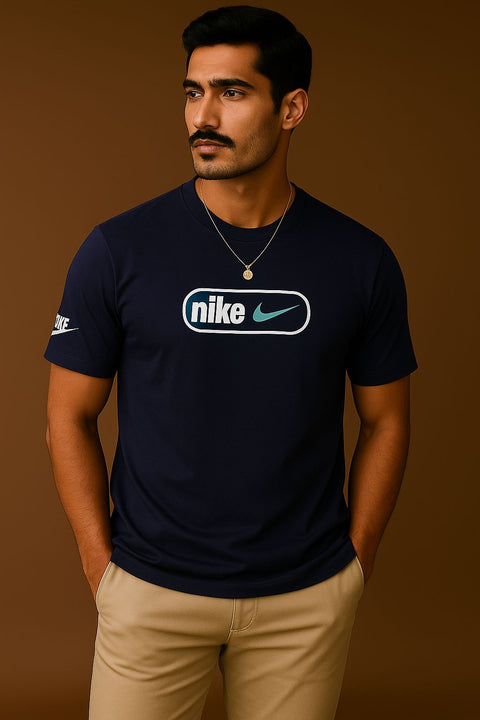 Nike Men’s Premium Graphic Tee – Midnight Surf Blue | Lacrya Cotton | M–2XL