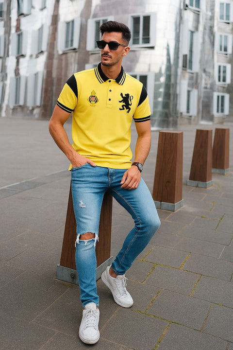 Men’s Premium Crest Embroidered Polo – Golden Dune Yellow | 100% Cotton | M–XL