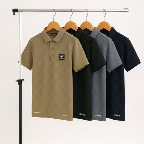 Armani-Inspired Self-Check Polo – Desert Khaki Fade | Lycra Stretch | M–2XL