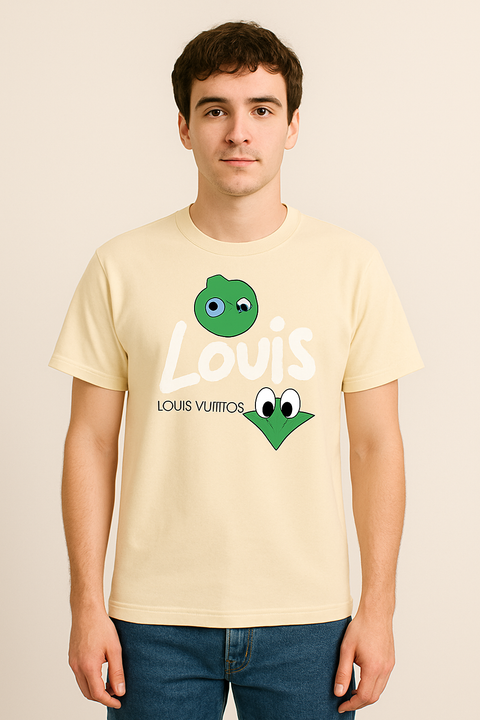 LV-Inspired Cartoon Graphic Premium Tee – Creamstone Beige | Lycra Cotton | M–2XL